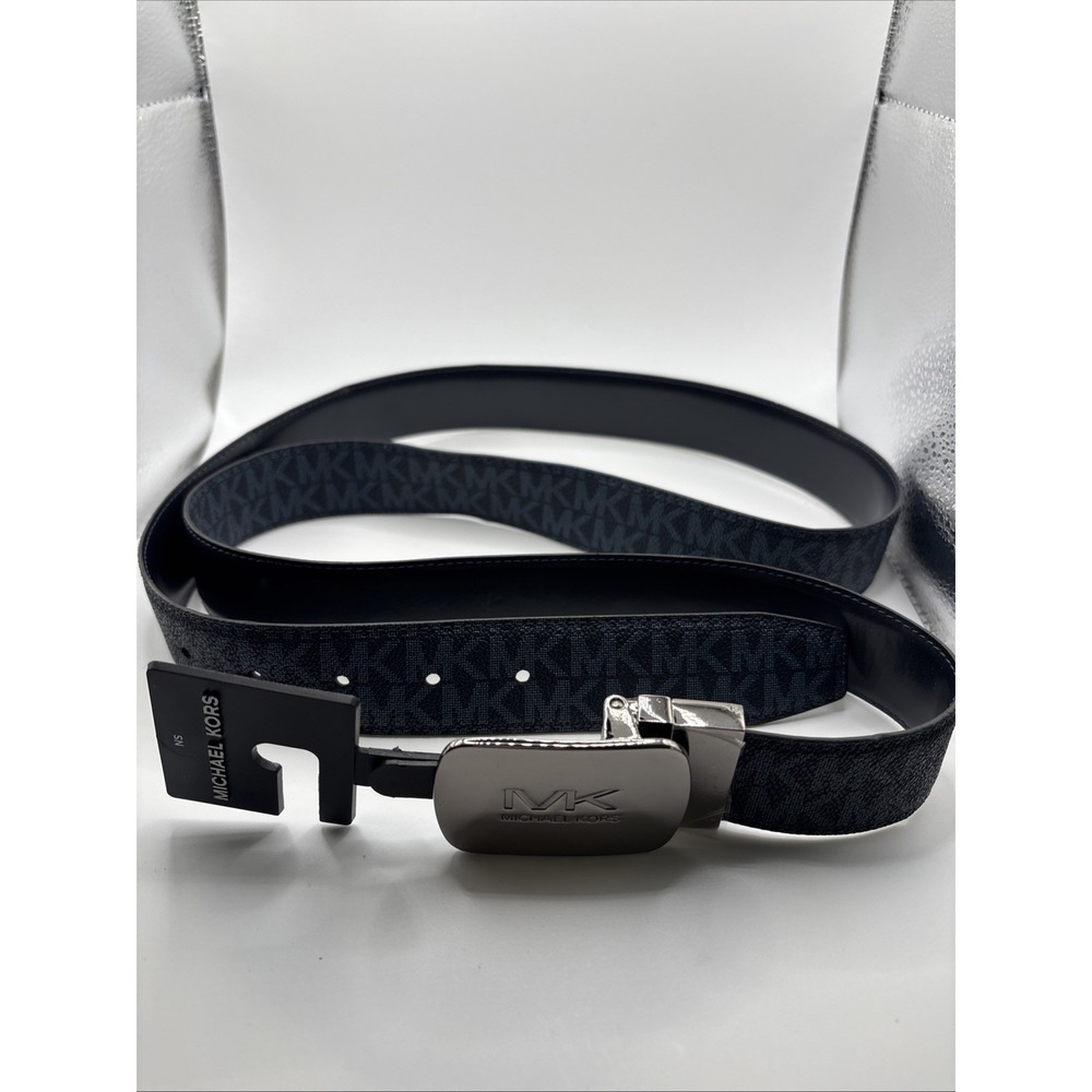 Michael Kors Men's Cut to Fit Reversible PVC Leather Belt,Admiral Blue